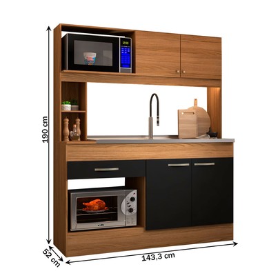 Cozinha Compacta São Paulo 4 Portas 1 Gaveta Cinamomo/Preto - Panorama Móveis