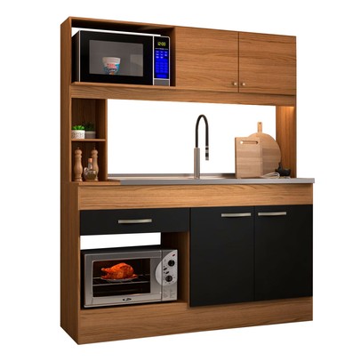 Cozinha Compacta São Paulo 4 Portas 1 Gaveta Cinamomo/Preto - Panorama Móveis