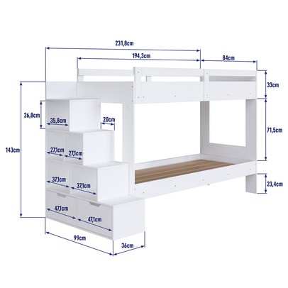 Beliche Infantil 2 Gavetas com Escada Playground Branco - Panorama Móveis