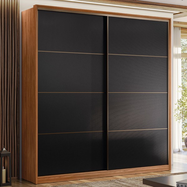 Guarda-Roupa Casal Belga 2 Portas 3 Gavetas Nogueira Touch/Preto Prime Tx - Demóbile