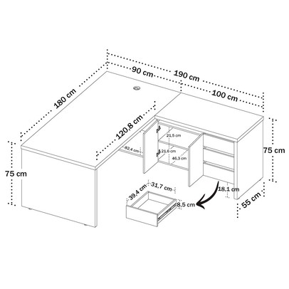 Mesa Tamburato Chefia 2 Portas 3 Gavetas Freijó/Branco - Artany Móveis