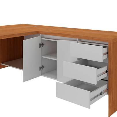 Mesa Tamburato Chefia 2 Portas 3 Gavetas Freijó/Branco - Artany Móveis