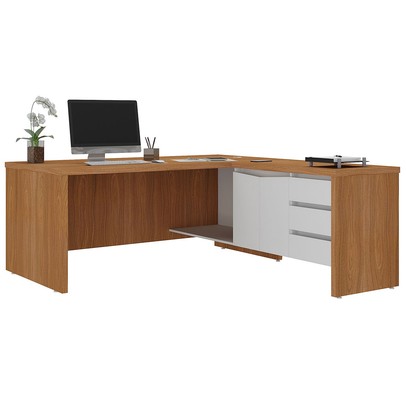 Mesa Tamburato Chefia 2 Portas 3 Gavetas Freijó/Branco - Artany Móveis