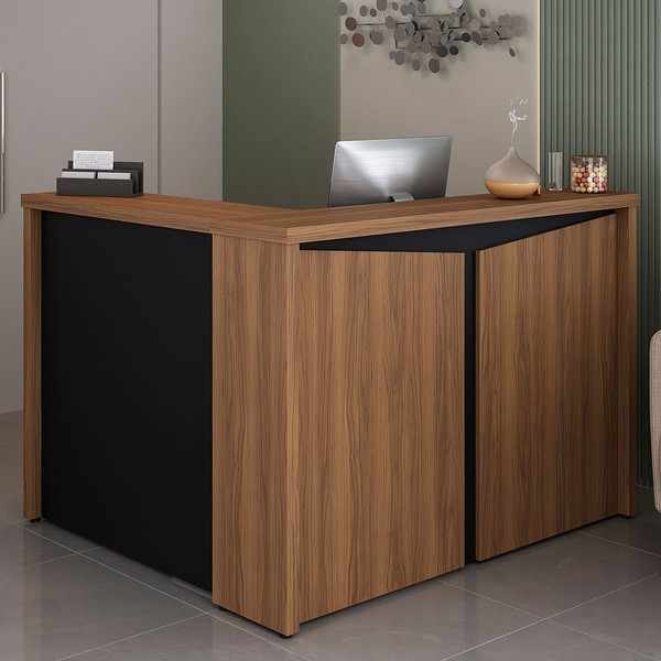 Armário para Escritório Atendimento Nogal/Preto Y37 - Artany Móveis
