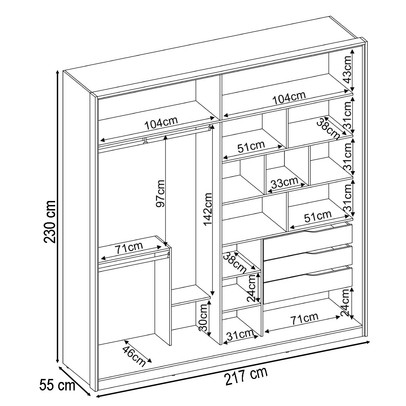 Guarda-Roupa Casal Belga 2 Portas 3 Gavetas com Espelho Nogueira Touch/Preto Prime Tx - Demóbile