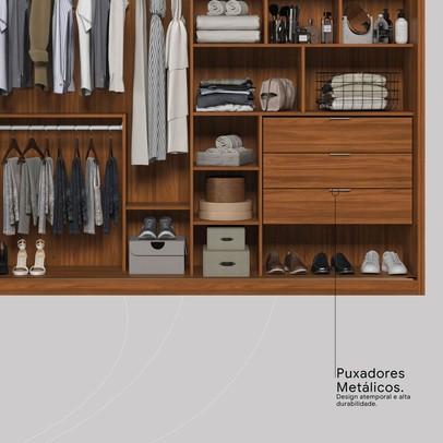 Guarda-Roupa Casal Belga 2 Portas 3 Gavetas com Espelho Nogueira Touch/Preto Prime Tx - Demóbile