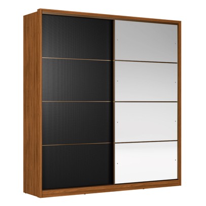 Guarda-Roupa Casal Belga 2 Portas 3 Gavetas com Espelho Nogueira Touch/Preto Prime Tx - Demóbile