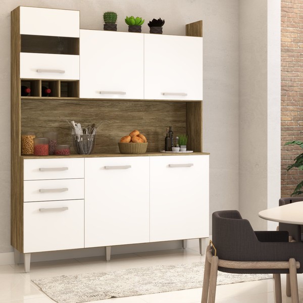 Cozinha Compacta Pratice 6 Portas 2 Gavetas Carvalho/Branco - Panorama Móveis