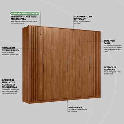 Guarda-Roupa Casal Atrice 6 Portas 6 Gavetas Nogueira Touch - Demóbile