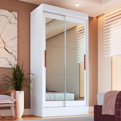Guarda-Roupa Solteiro Barcelona 2 Portas de Correr Espelhadas 2 Gavetas Branco - Panorama Móveis