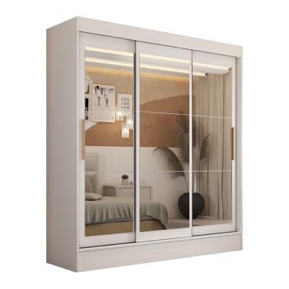 Guarda-Roupa Solteiro Toledo 3 Portas Espelhadas 2 Gavetas Branco - Panorama Móveis