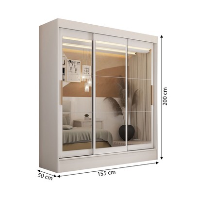 Guarda-Roupa Solteiro Toledo 3 Portas Espelhadas 2 Gavetas Branco - Panorama Móveis
