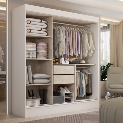 Guarda-Roupa Solteiro Toledo 3 Portas Espelhadas 2 Gavetas Branco - Panorama Móveis