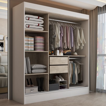 Guarda-Roupa Solteiro Atlanta 3 Portas de Correr 2 Gavetas Branco - Panorama Móveis