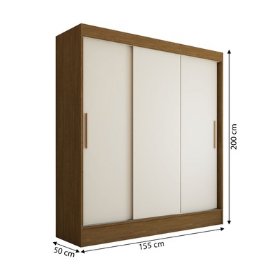 Guarda-Roupa Solteiro Atlanta 3 Portas de Correr 2 Gavetas Cinamomo/Off White - Panorama Móveis