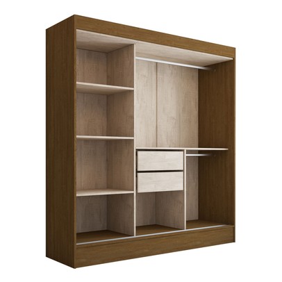 Guarda-Roupa Solteiro Atlanta 3 Portas de Correr 2 Gavetas Cinamomo/Off White - Panorama Móveis