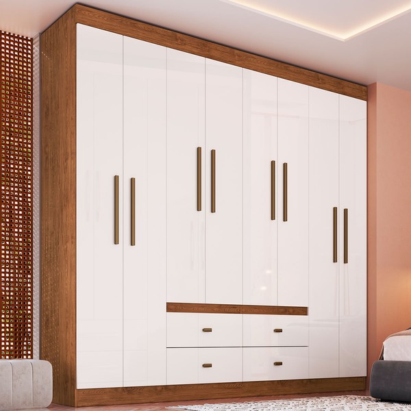 Guarda-Roupa Casal Dallas 8 Portas 4 Gavetas Castanho/Off White - Panorama Móveis