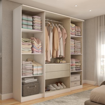 Guarda-Roupa Casal Kansas 4 Portas 2 Gavetas Branco - Panorama Móveis