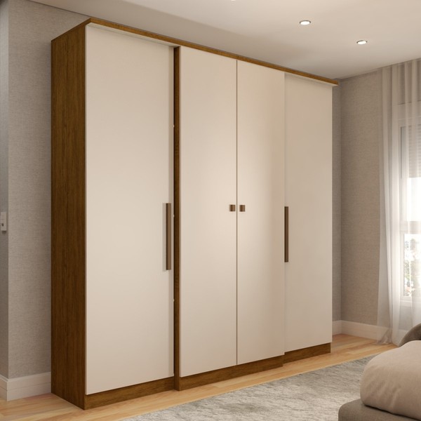 Guarda-Roupa Casal Kansas 4 Portas 2 Gavetas Castanho/Off White - Panorama Móveis