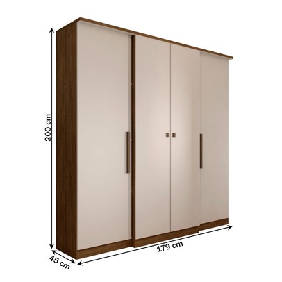 Guarda-Roupa Casal Kansas 4 Portas 2 Gavetas Castanho/Off White - Panorama Móveis