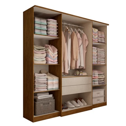 Guarda-Roupa Casal Kansas 4 Portas 2 Gavetas Castanho/Off White - Panorama Móveis