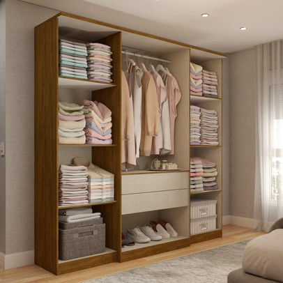 Guarda-Roupa Casal Kansas 4 Portas 2 Gavetas Castanho/Off White - Panorama Móveis