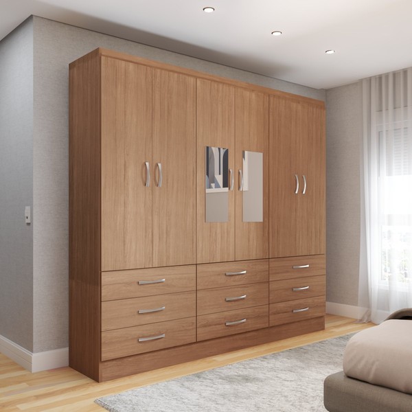 Guarda-Roupa Casal Madri 6 Portas 9 Gavetas com Espelho Cinamomo - Panorama Móveis