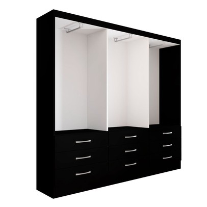 Guarda-Roupa Casal Madri 6 Portas 9 Gavetas com Espelho Preto - Panorama Móveis