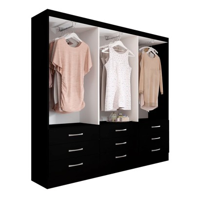 Guarda-Roupa Casal Madri 6 Portas 9 Gavetas com Espelho Preto - Panorama Móveis
