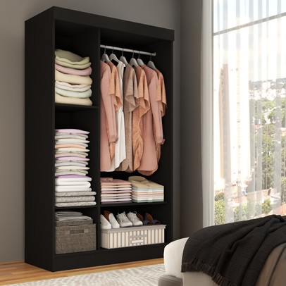 Guarda-Roupa Solteiro Cordoba 2 Portas de Correr Preto - Panorama Móveis