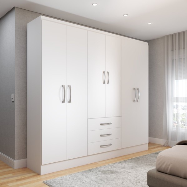 Guarda-Roupa Casal Vigo 6 Portas 3 Gavetas Branco - Panorama Móveis