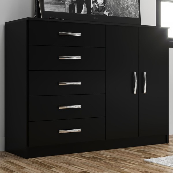 Cômoda Siena 2 Portas 5 Gavetas Preto - Panorama Móveis