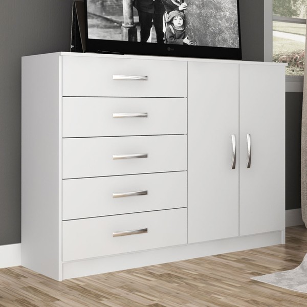 Cômoda Florença 2 Portas 5 Gavetas Branco - Panorama Móveis