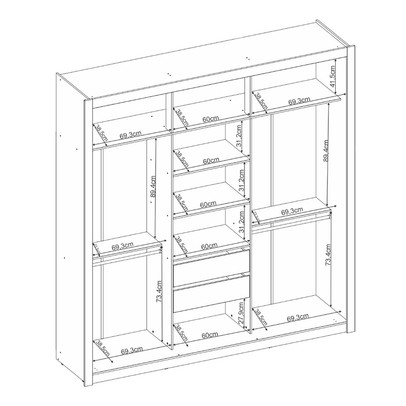 Guarda-Roupa Casal Moema 3 Portas 2 Gavetas Flex com Espelho Amêndola Nude/Preto Prime Tx - Demóbile