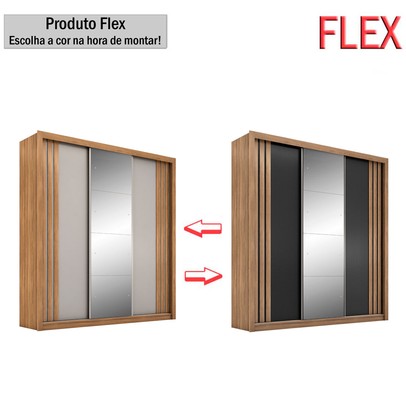Guarda-Roupa Casal Moema 3 Portas 2 Gavetas Flex com Espelho Amêndola Nude/Preto Prime Tx - Demóbile