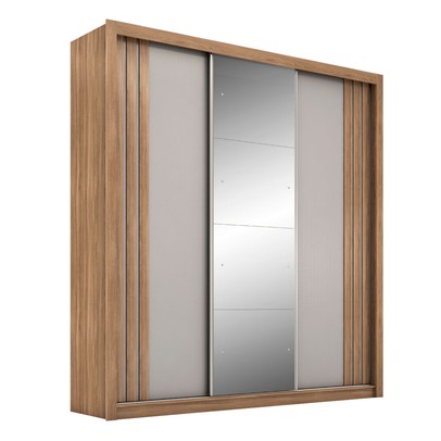 Guarda-Roupa Casal Moema 3 Portas 2 Gavetas Flex com Espelho Amêndola Nude/Preto Prime Tx - Demóbile