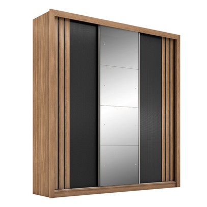 Guarda-Roupa Casal Moema 3 Portas 2 Gavetas Flex com Espelho Amêndola Nude/Preto Prime Tx - Demóbile