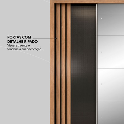 Guarda-Roupa Casal Moema 3 Portas 2 Gavetas Flex com Espelho Amêndola Nude/Preto Prime Tx - Demóbile