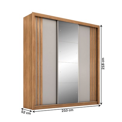 Guarda-Roupa Casal Moema 3 Portas 2 Gavetas Flex com Espelho Amêndola Nude/Preto Prime Tx - Demóbile