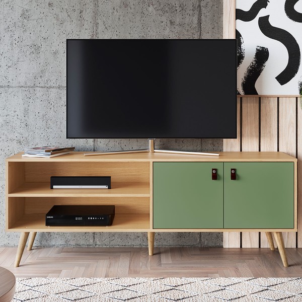 Rack para TV Até 55 Polegadas Havai 2 Portas Carvalho/Verde - Panorama Móveis