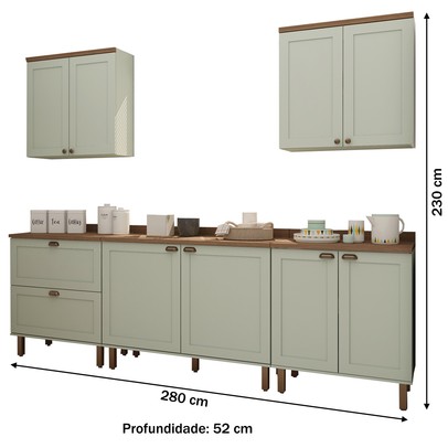 Cozinha Completa Filadélfia 9 Portas 1 Gaveta Menta - Panorama Móveis