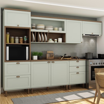Cozinha Completa Filadélfia 7 Portas 4 Gavetas Menta - Panorama Móveis