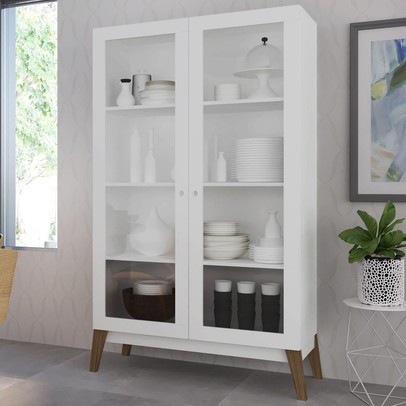 Cristaleira Retrô 2 Portas de Vidro Branco - Panorama Móveis