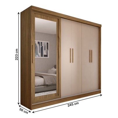 Guarda-Roupa de Casal Miami 5 Portas 4 Gavetas com Espelho Carvalho/Macadamia - Panorama Móveis