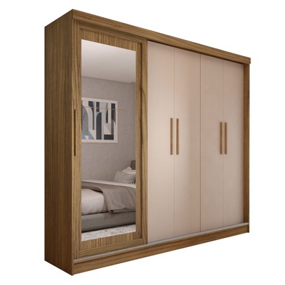Guarda-Roupa de Casal Miami 5 Portas 4 Gavetas com Espelho Carvalho/Macadamia - Panorama Móveis