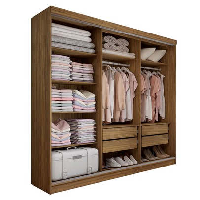Guarda-Roupa de Casal Miami 5 Portas 4 Gavetas com Espelho Carvalho/Macadamia - Panorama Móveis