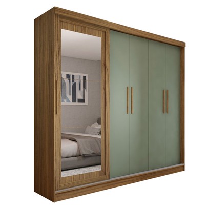 Guarda-Roupa de Casal Miami 5 Portas 4 Gavetas com Espelho Carvalho/Verde - Panorama Móveis