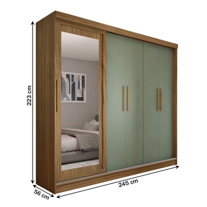 Guarda-Roupa de Casal Miami 5 Portas 4 Gavetas com Espelho Carvalho/Verde - Panorama Móveis