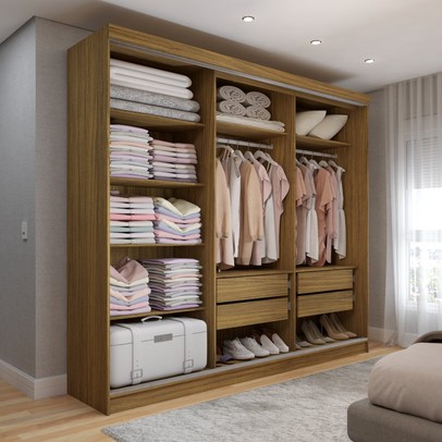 Guarda-Roupa de Casal Miami 5 Portas 4 Gavetas com Espelho Carvalho/Verde - Panorama Móveis