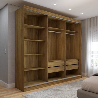 Guarda-Roupa de Casal Miami 5 Portas 4 Gavetas com Espelho Carvalho/Verde - Panorama Móveis